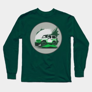 Jeep Vehicle White Green Design Long Sleeve T-Shirt